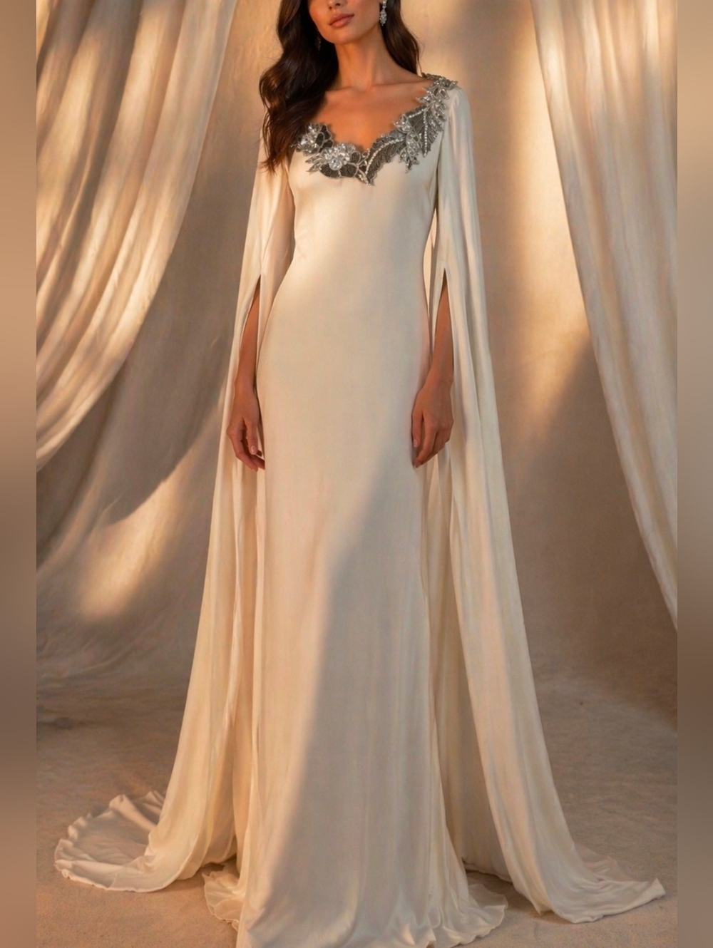Oscar de la Renta Silk Cape Gown Embellished Neckline $12,315 NWT Size S Maxi - Picture 5 of 16